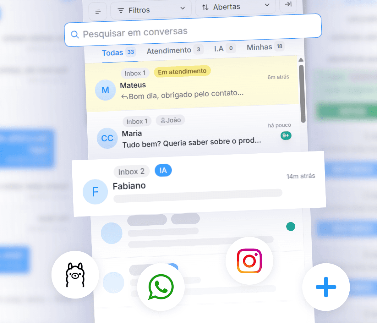Dashboard de caixas de entrada e conversas do CRM WhatsApp Responza